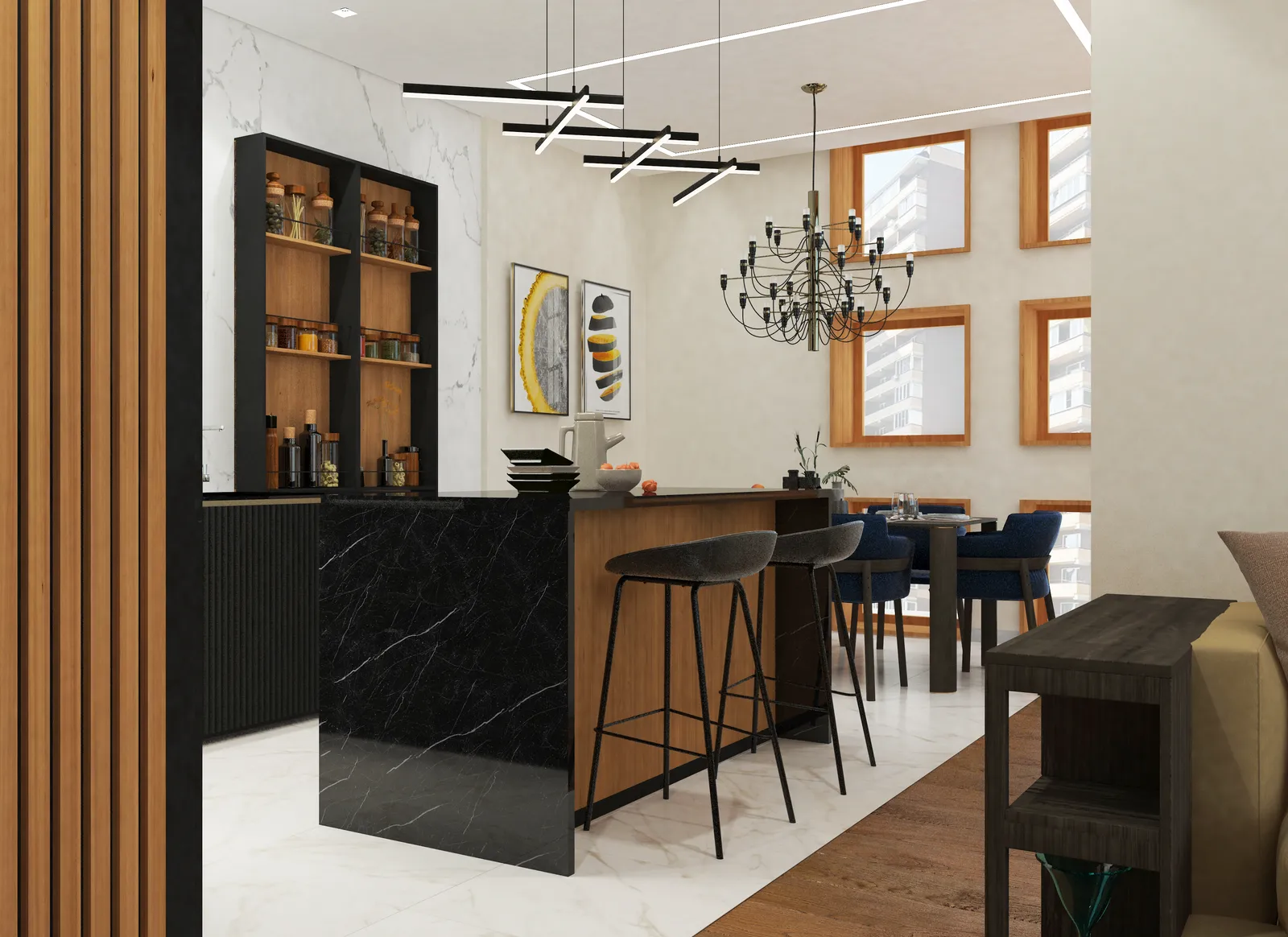 ЖК Welton Park, кухня с островом и барными стульями